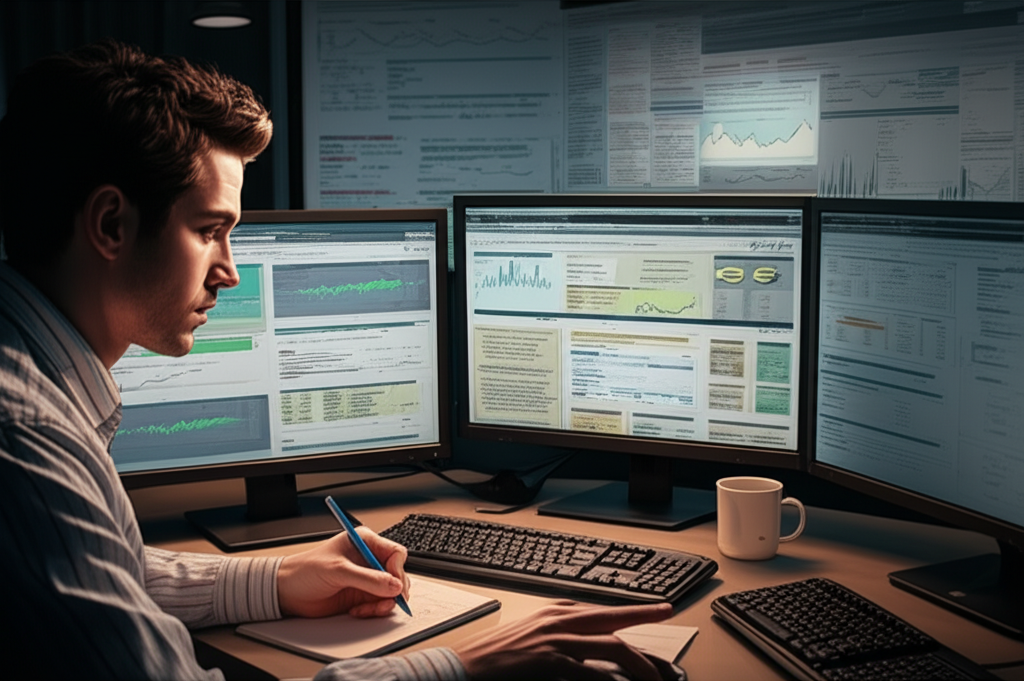 A professional researching salary data and cost of living statistics online.