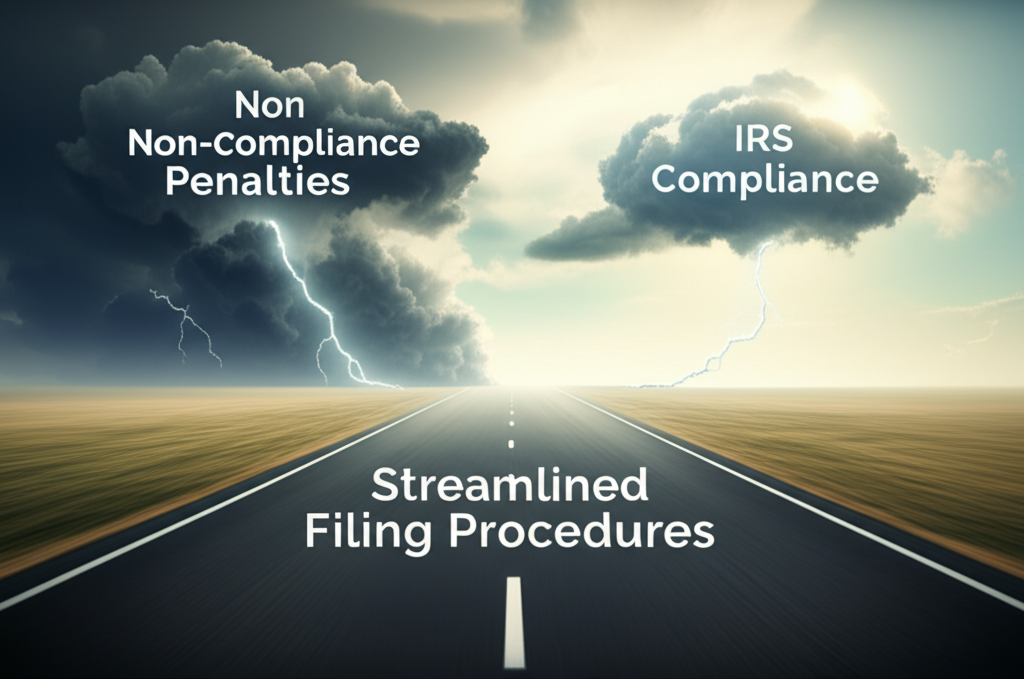 A path showing the way from tax non-compliance to resolution through IRS programs.