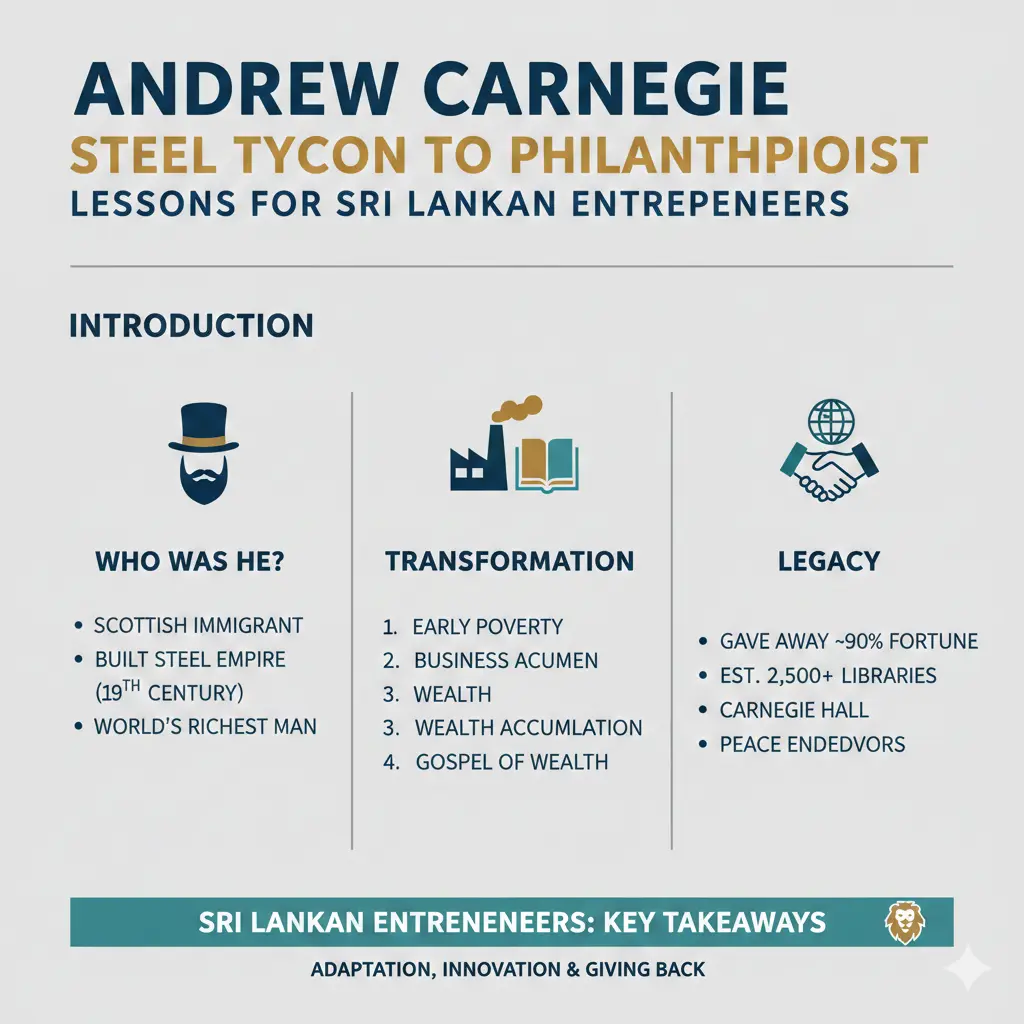 Infographic: Andrew Carnegie: Steel Tycoon to Philanthropist – Lessons for Sri Lankan Entrepreneurs — key facts and figures at a glance