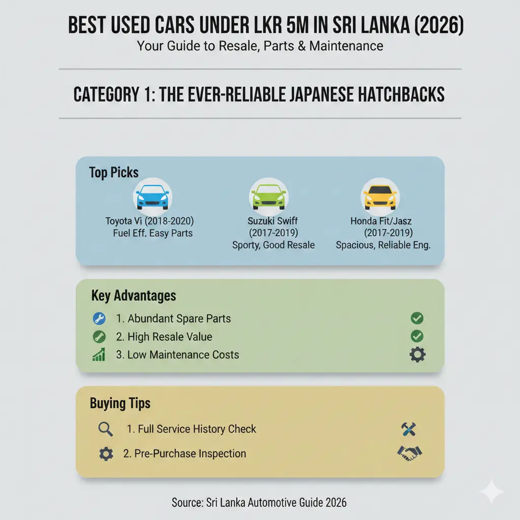 Infographic: Best Used Cars Under LKR 5M in Sri Lanka (2026): Your Guide to Resale, Parts & Maintenance — key facts and figures at a glance
