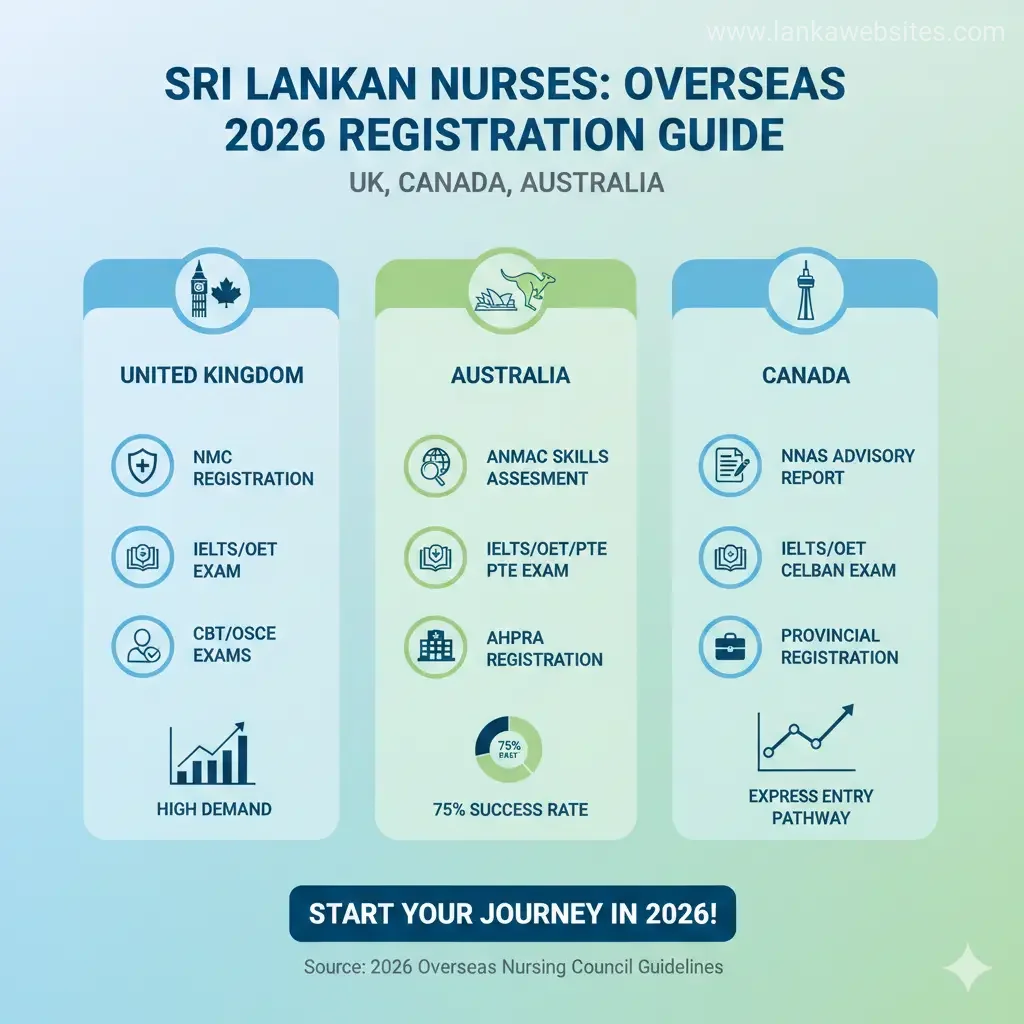 Infographic: How Sri Lankan Nurses Can Work in UK, Canada, and Australia: 2026 Registration Guide — key facts and figures at a glance