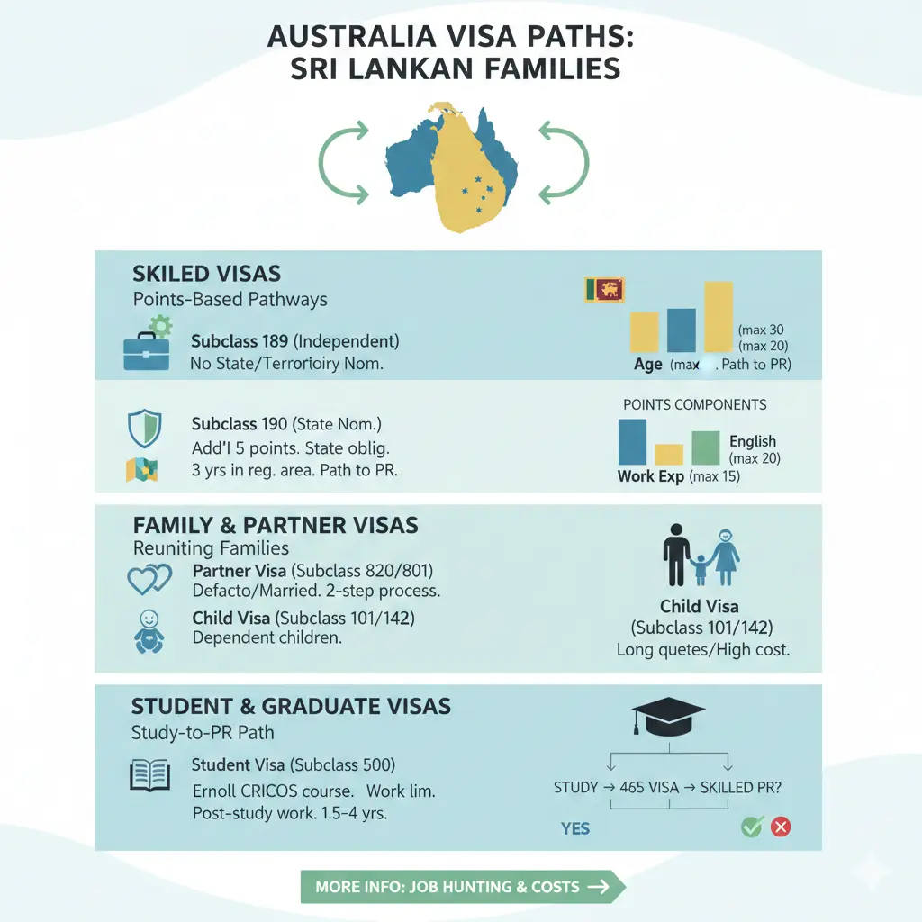 Infographic: Restarting Life in Australia from Sri Lanka: Visa paths, job hunting, and first-year costs for families — key facts and figures at a glance