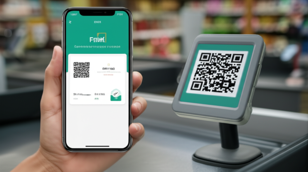 Phone screen showing a Sri Lankan digital wallet app at a supermarket checkout