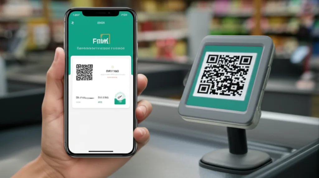 Phone screen showing a Sri Lankan digital wallet app at a supermarket checkout
