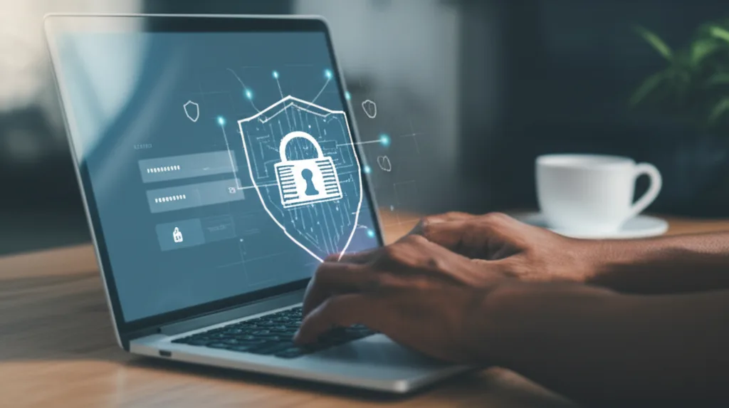 Person creating a strong, unique password for online banking accounts