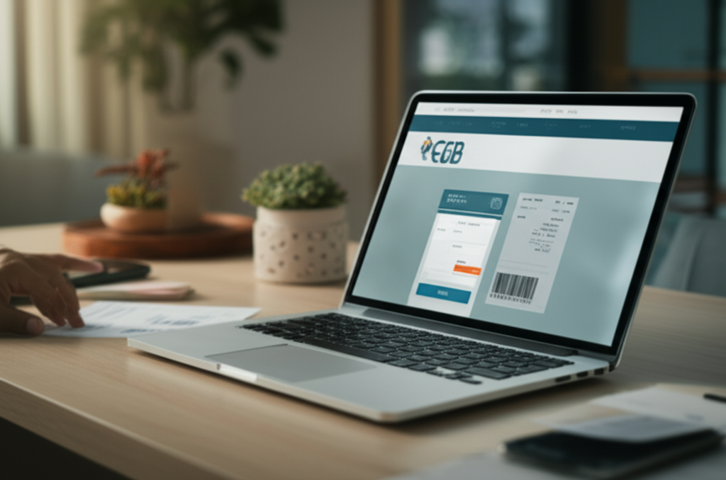 Laptop screen showing an online CEB electricity bill payment page next to a printed Sri Lankan electricity bill