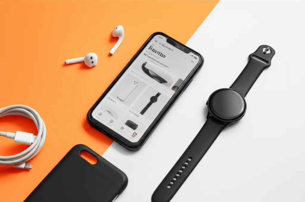 Flat lay of trending mobiles and accessories popular on Daraz Sri Lanka