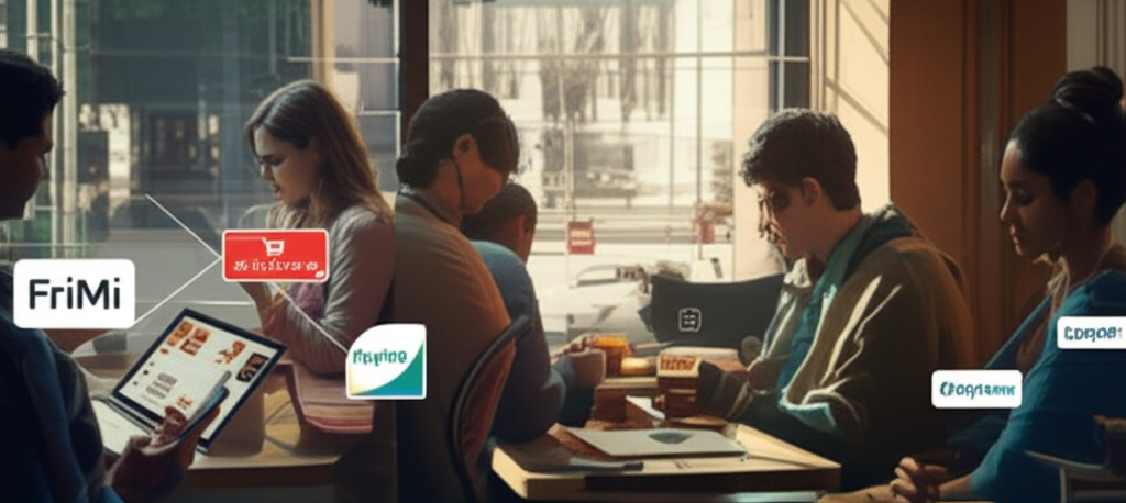 Group of Sri Lankan shoppers browsing e-commerce websites on phones and laptops