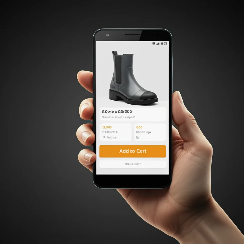 Mobile-first e-commerce product page on a smartphone with sticky cart and add-to-cart button