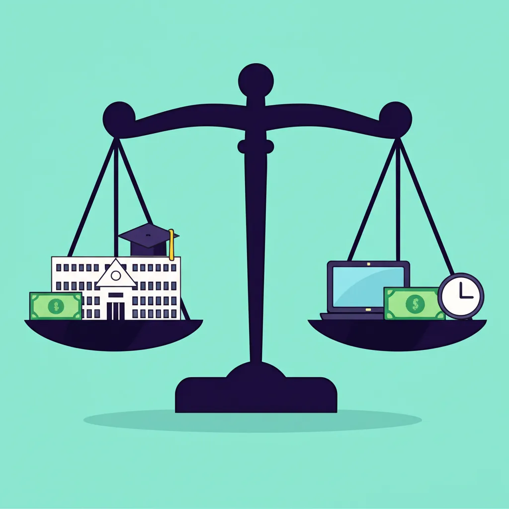 Scale weighing financial and time costs of university education against online learning options