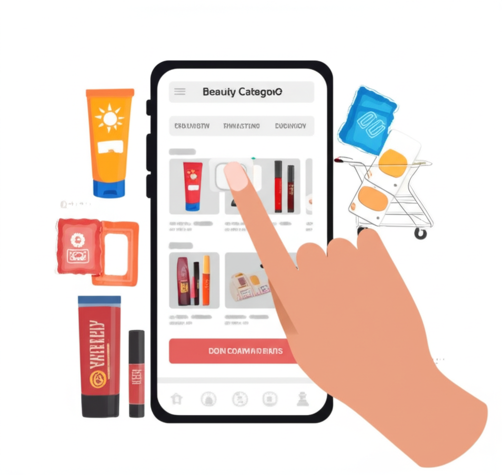 Sri Lankan teen shopping for skincare and beauty products on a mobile marketplace app