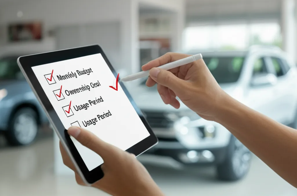 A person using a checklist to make an informed decision between a vehicle lease and a personal loan in Sri Lanka.