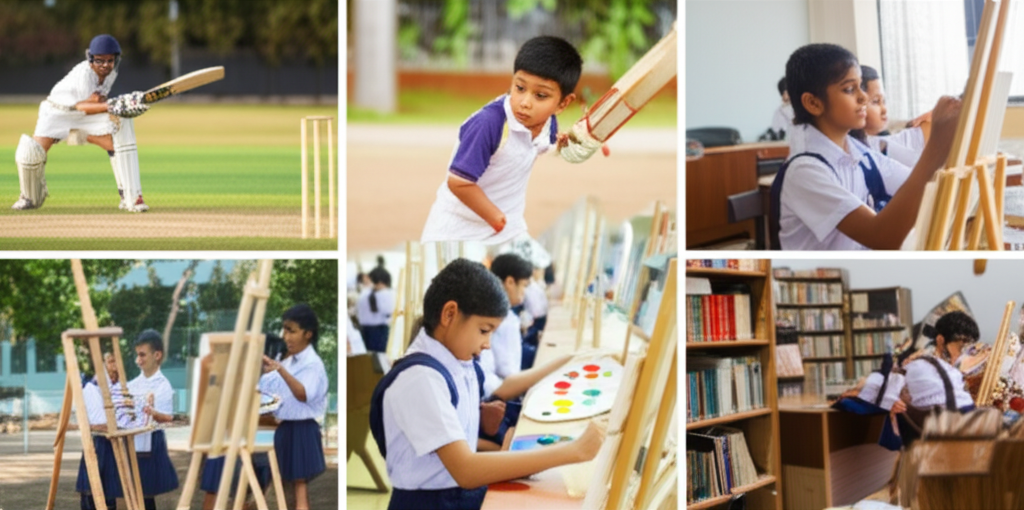 Students in Sri Lanka participating in various extracurricular activities like sports and arts.
