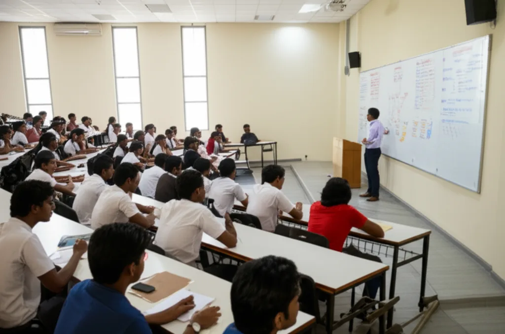 Students attending a popular physical tuition class for their A/L examinations in Sri Lanka.