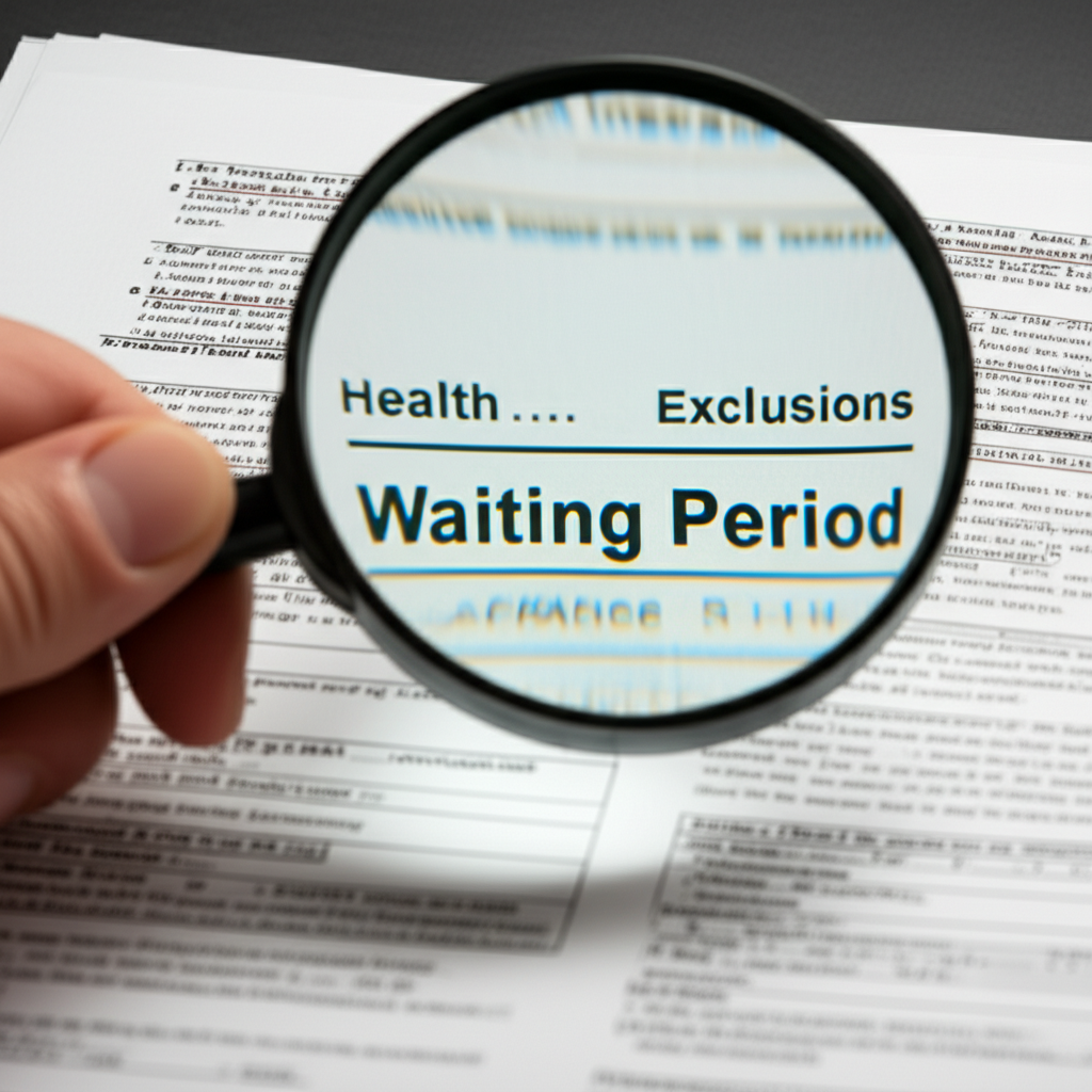 A person carefully examining the exclusions section of a health insurance policy document.