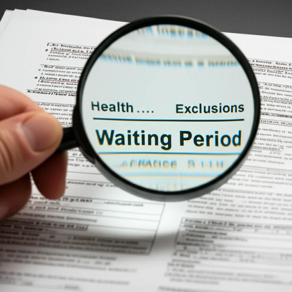 A person carefully examining the exclusions section of a health insurance policy document.