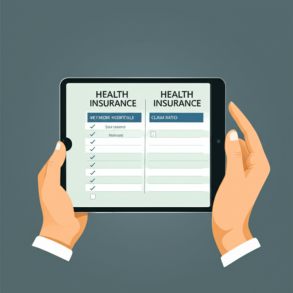 A checklist on a tablet comparing key features of different health insurance policies available in Sri Lanka.