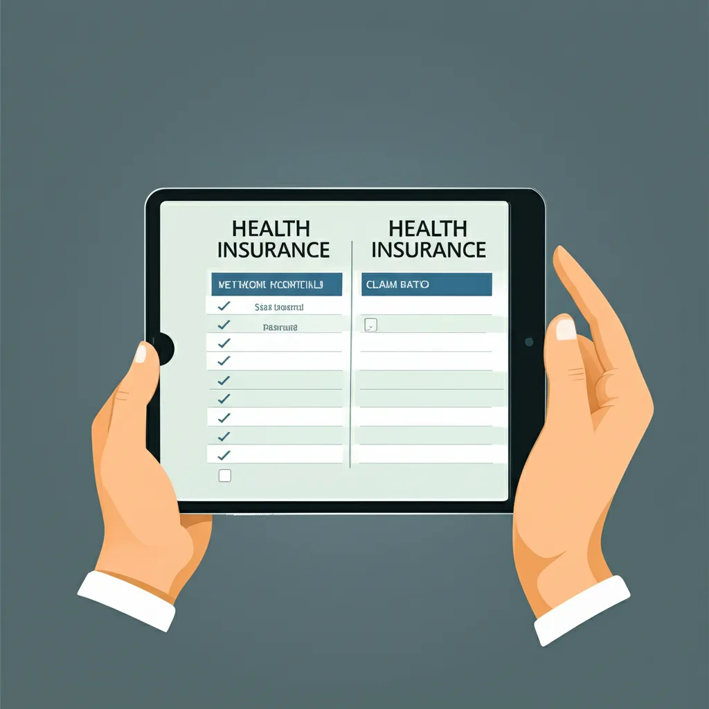 A checklist on a tablet comparing key features of different health insurance policies available in Sri Lanka.