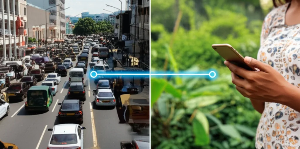 An illustration showing how telehealth connects urban doctors with rural patients in Sri Lanka.