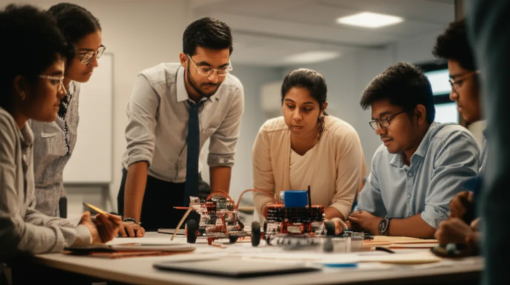 Hopeful young Sri Lankan professionals working together on a new innovation project, symbolizing a brighter future.