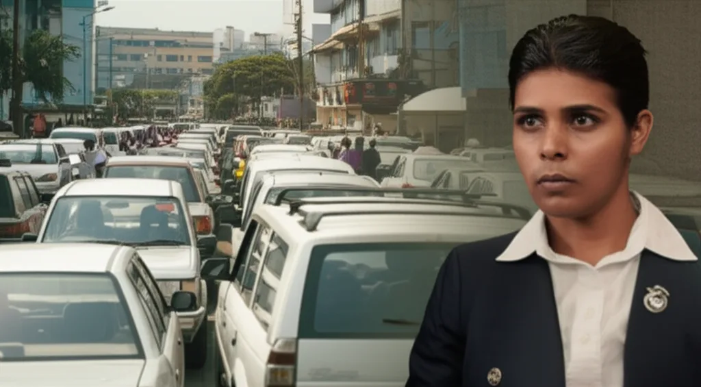 A long, desperate queue for fuel in Sri Lanka, illustrating the economic push factors for emigration.