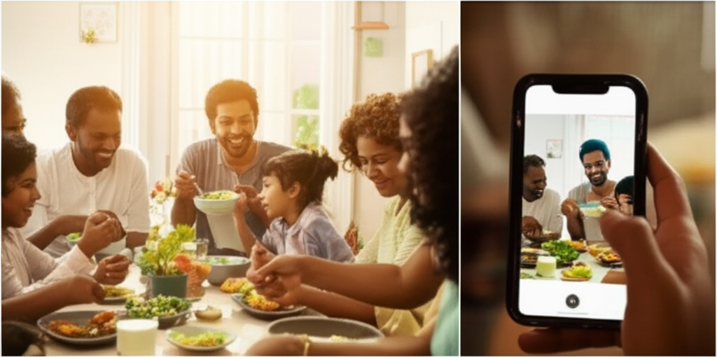 A Sri Lankan worker abroad talks to his family on a video call, highlighting the sacrifice and separation involved.