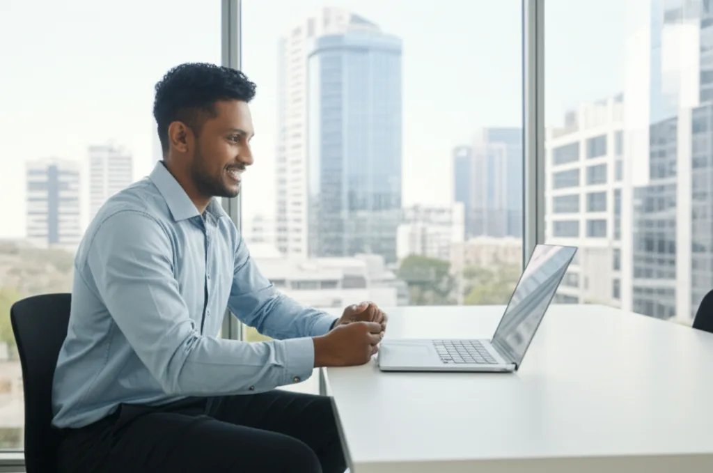 A person successfully job hunting online for a position in Australia.