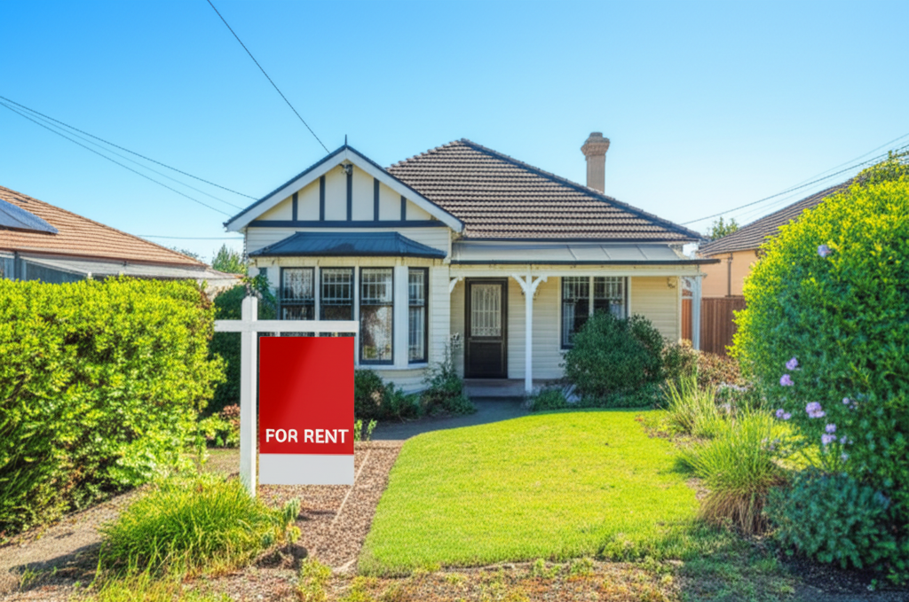 A typical New Zealand suburban home with a rental sign.