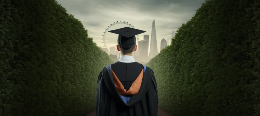 A recent graduate facing a computer, representing the difficulties of navigating post-study work visa options.