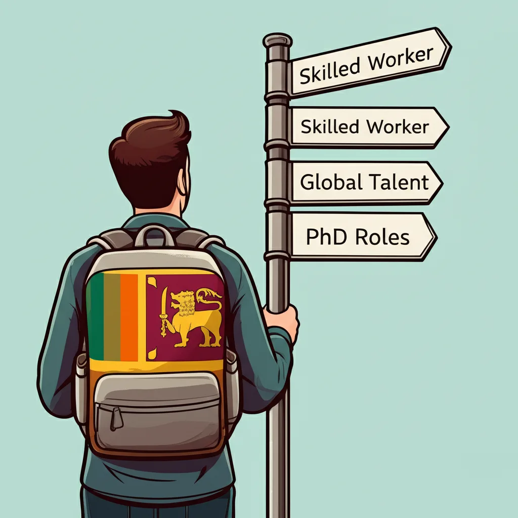 A signpost showing different directions, symbolizing the strategic choices and alternative visa pathways for Sri Lankan applicants.
