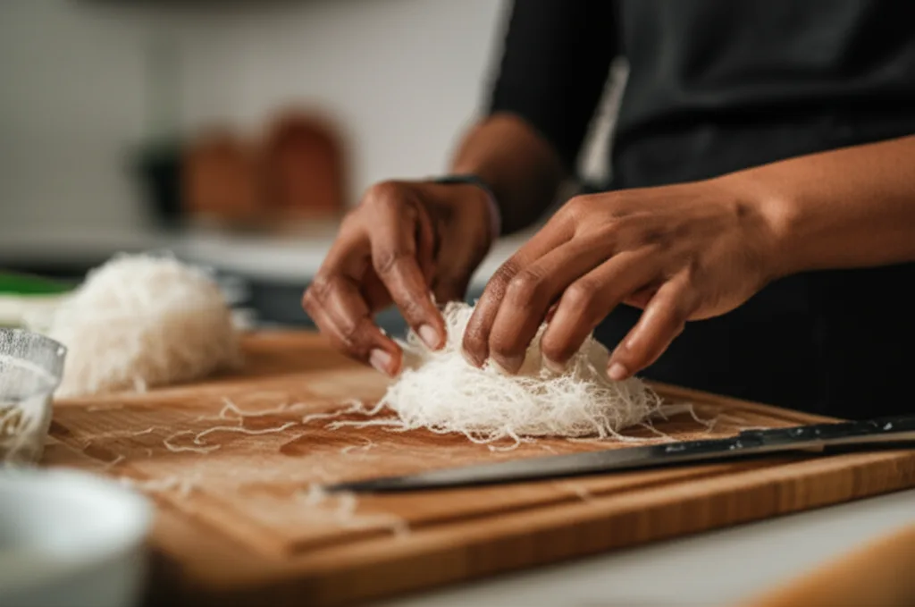 A person preparing traditional Sri Lankan food, a common way to connect with home and combat homesickness.