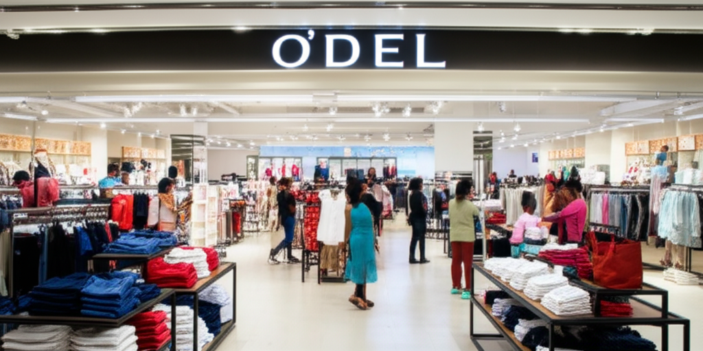 The vibrant and fashionable interior of an Odel department store at its peak.