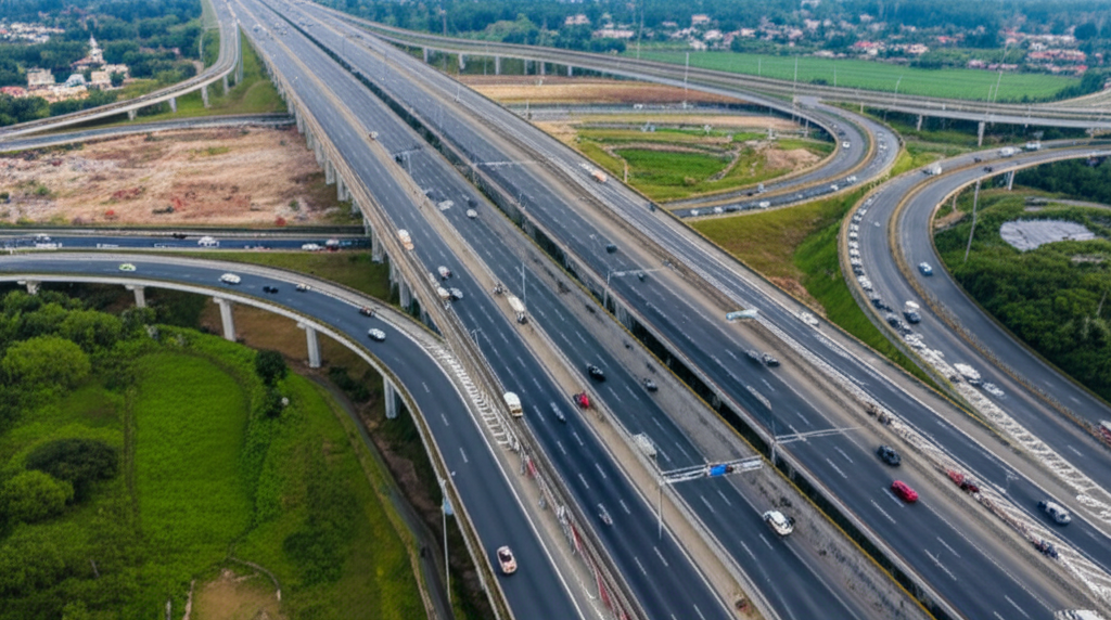 An aerial view of a major highway project in Sri Lanka, a testament to Access Engineering's capability.