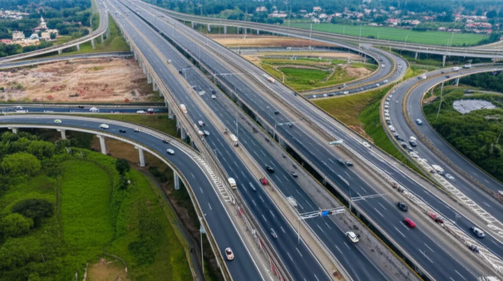 An aerial view of a major highway project in Sri Lanka, a testament to Access Engineering's capability.