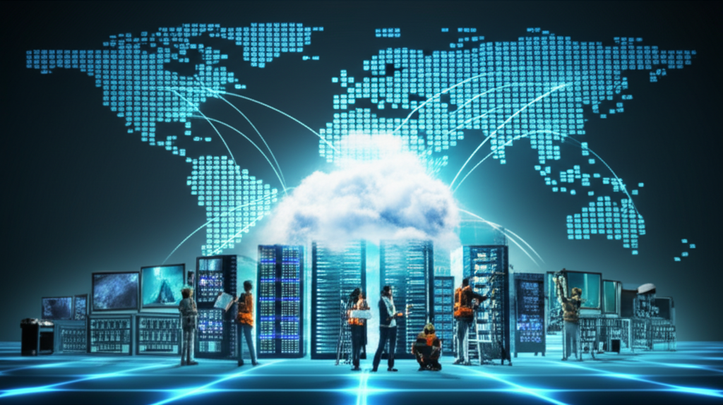 A visual representation of a global cloud business generating international revenue.