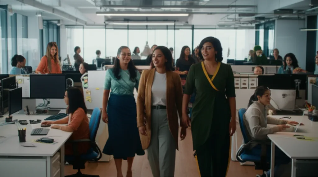 The diverse team of women hired by Niluka Jayasinghe, collaborating in their workplace.