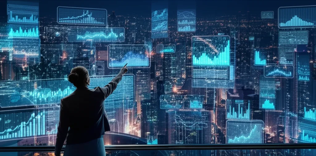 Niluka Jayasinghe looking towards a futuristic skyline, symbolizing her vision for the future.