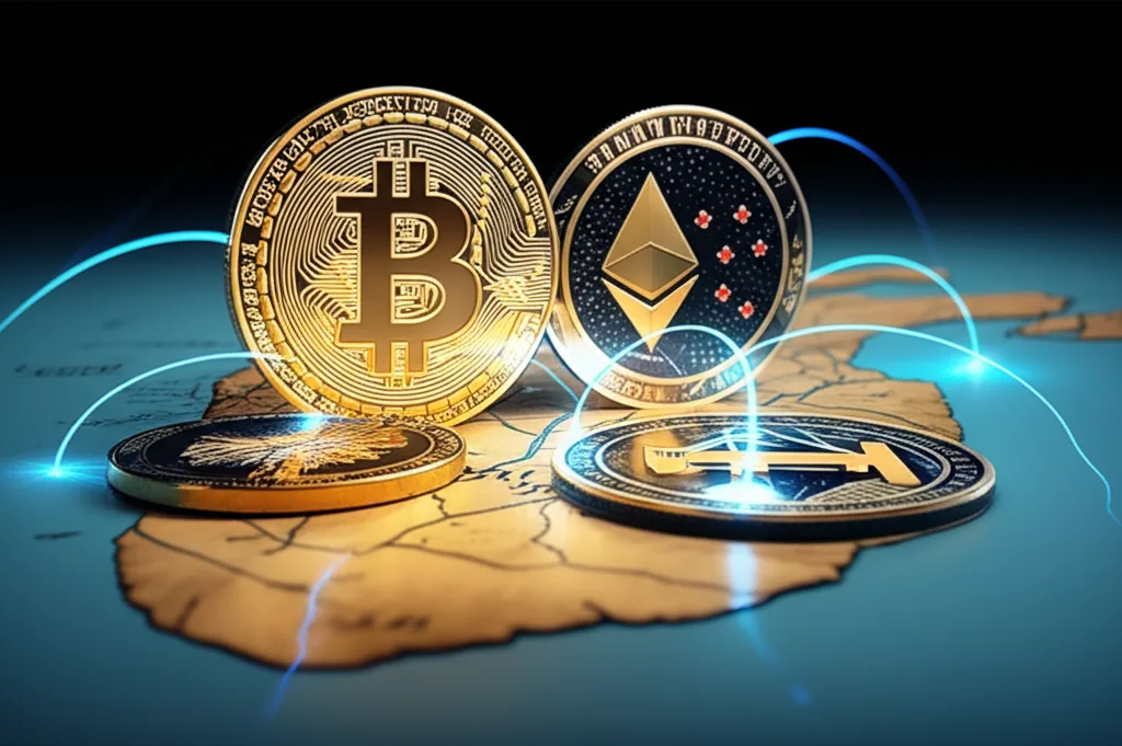 Cryptocurrency coins symbolizing digital investment in Sri Lanka.