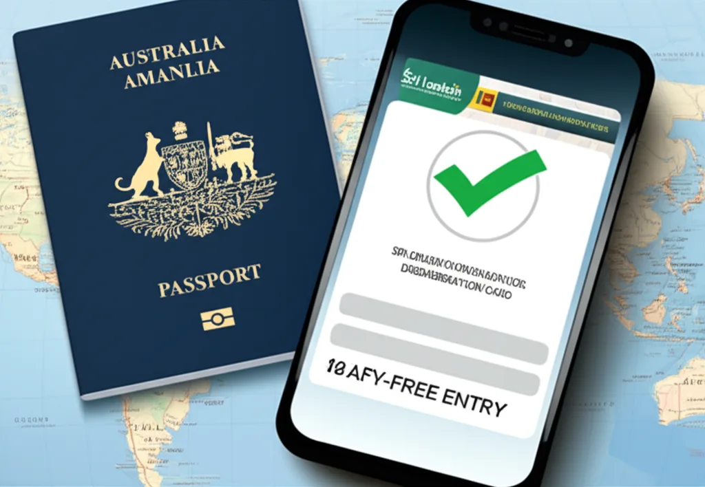 A visual guide showing the simple requirements for visa-free travel from Australia to Sri Lanka.