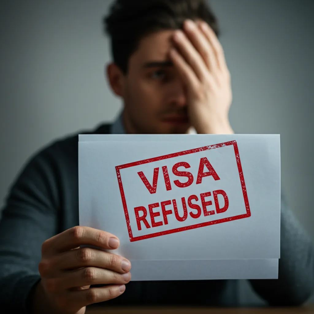 A close-up of a visa refusal letter, highlighting common reasons for rejection.
