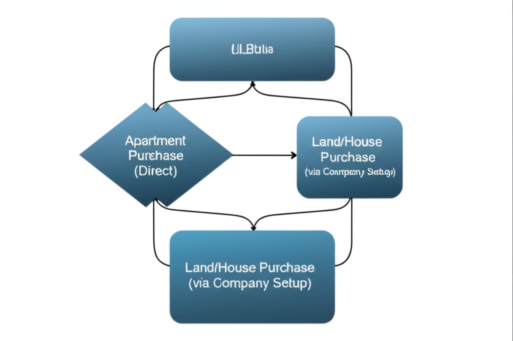 Flowchart showing the legal steps for foreigners buying property in Sri Lanka.