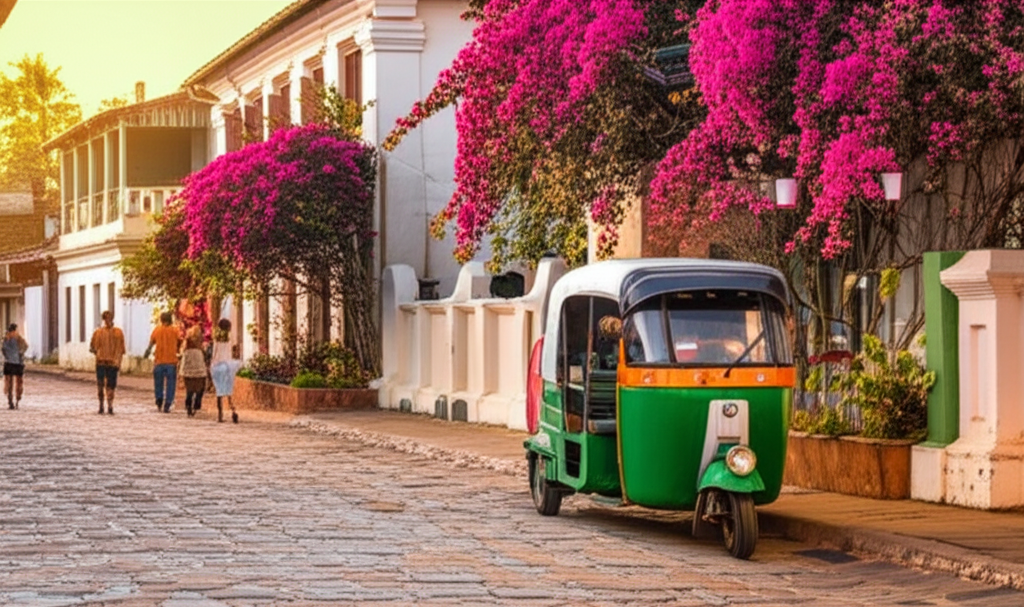 A picturesque street with colonial architecture inside the historic Galle Fort.
