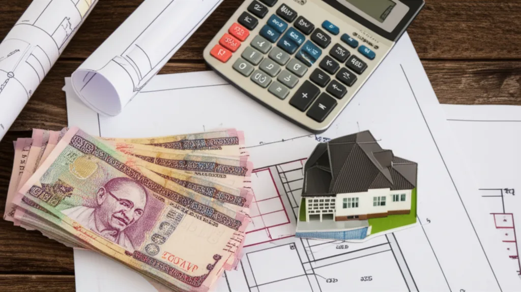 A collection of items representing the various costs associated with buying a villa in Sri Lanka.