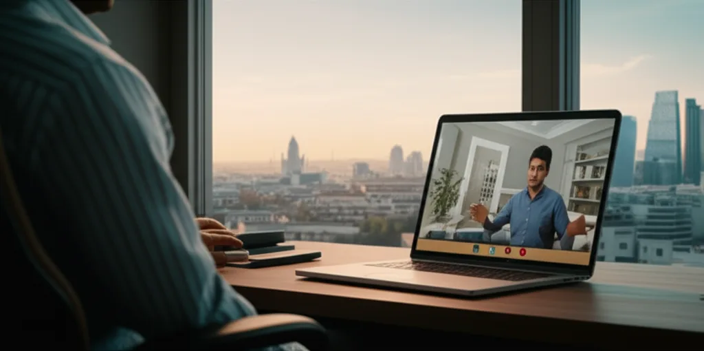 A landlord managing their Colombo property remotely via a video call.