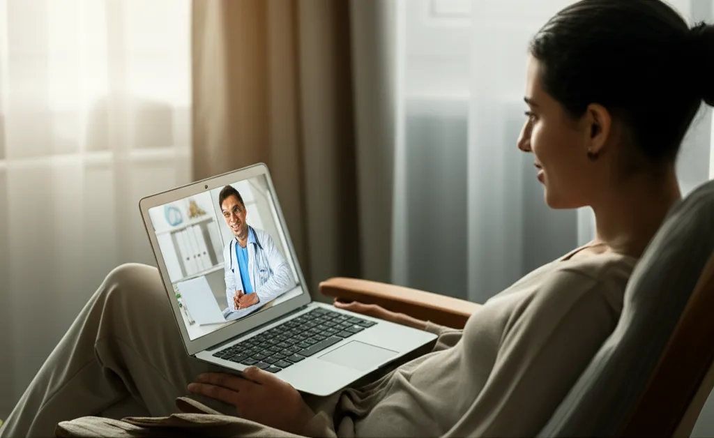 A patient feeling confident and reassured after a telehealth health checkup.