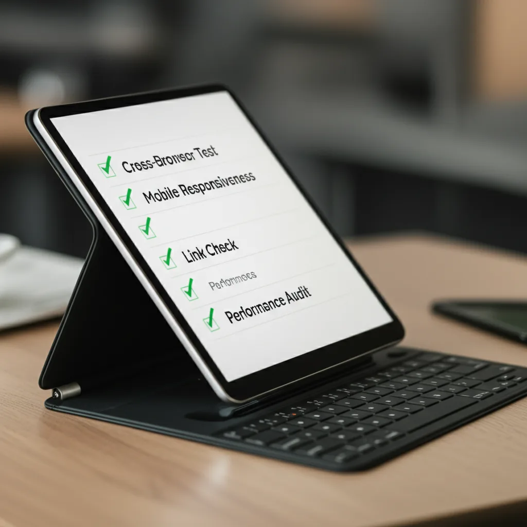 A digital checklist showing key steps in a web design quality assurance process.