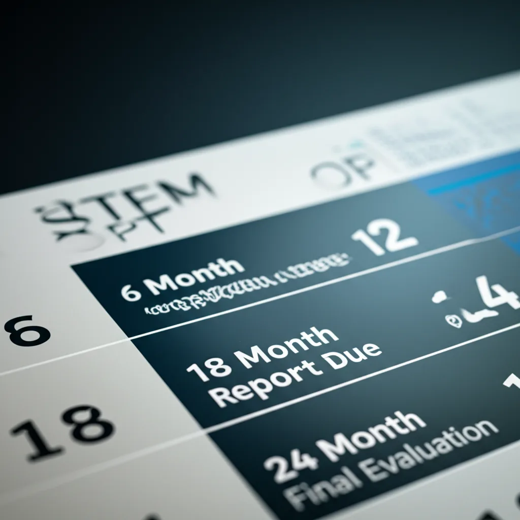 A compliance calendar showing the reporting deadlines during the 24-month STEM OPT period.