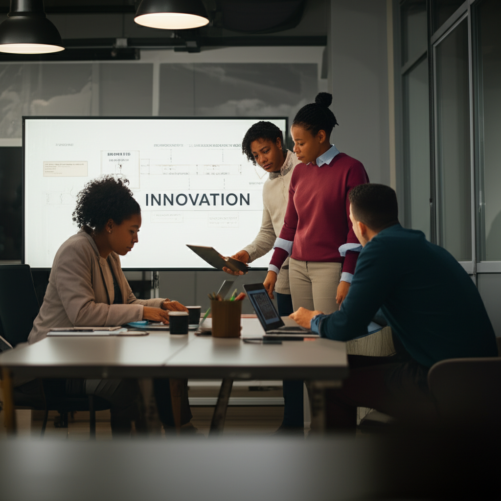 Immigrant entrepreneurs collaborating through a state-supported startup program.