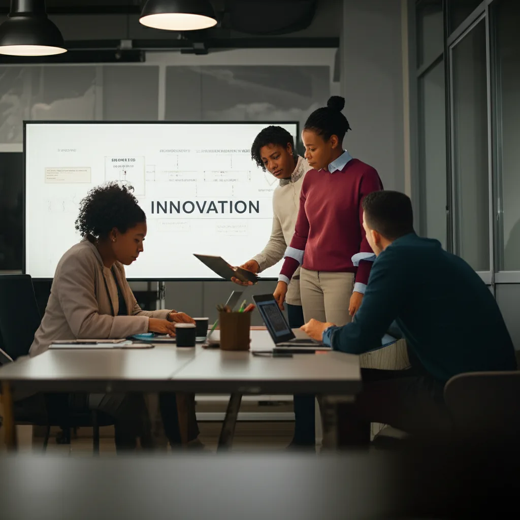 Immigrant entrepreneurs collaborating through a state-supported startup program.