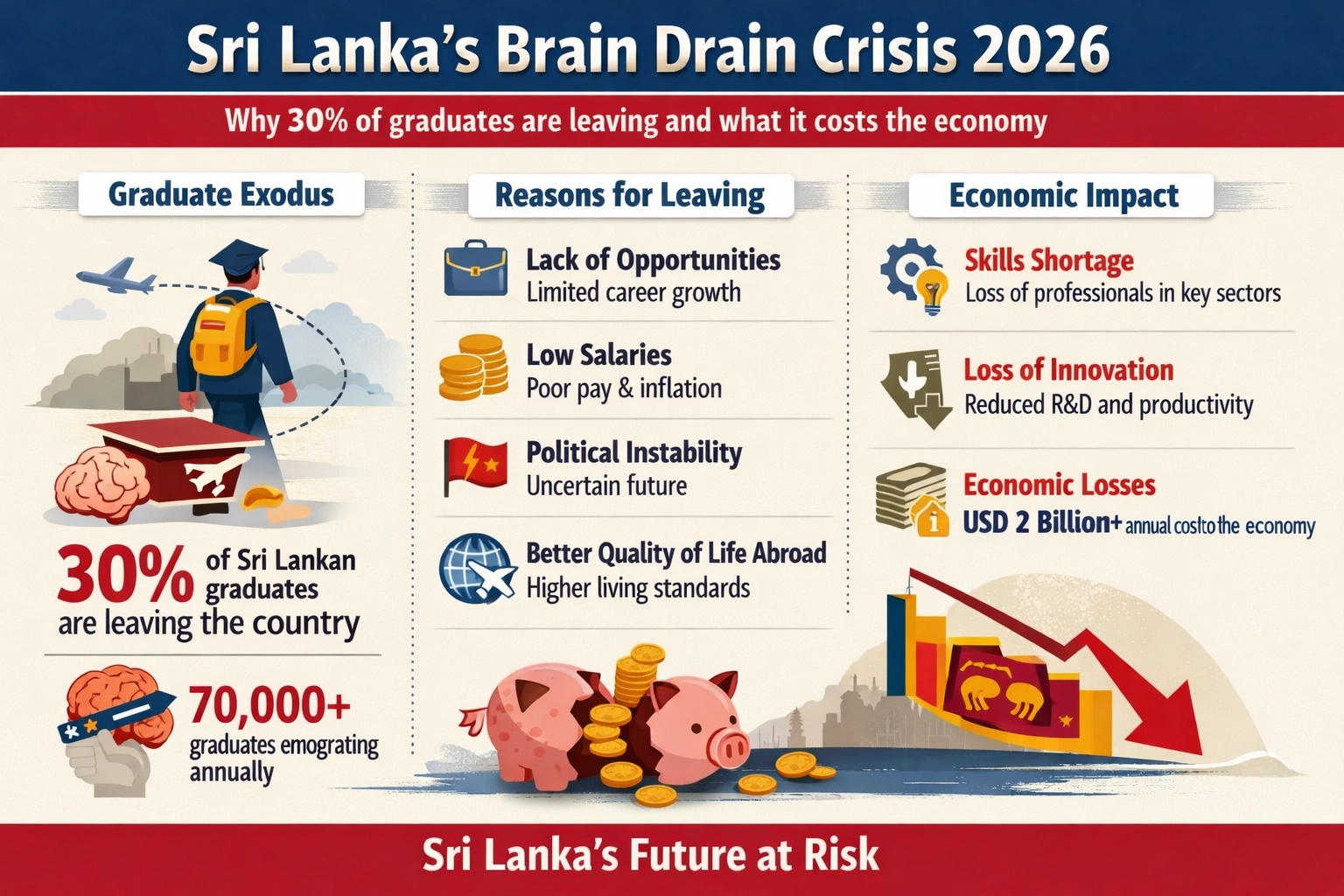 Sri Lanka's Brain Drain Crisis 2026: Why 30% of graduates are leaving and what it costs the economy